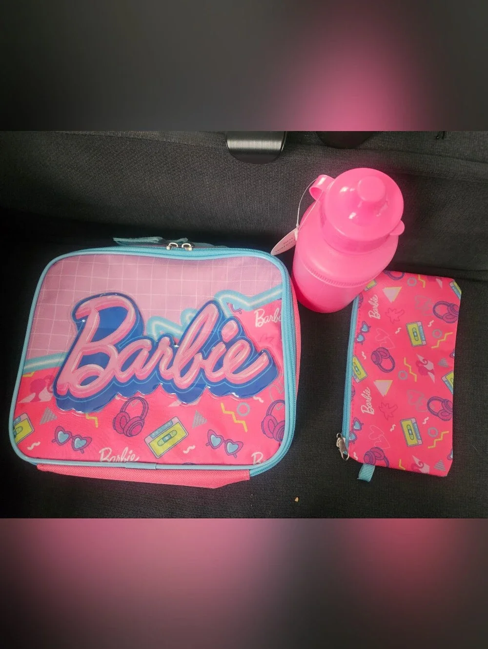 Barbie Pink Kids Lunch Bag Set with Matching Bottle and Pencil Case